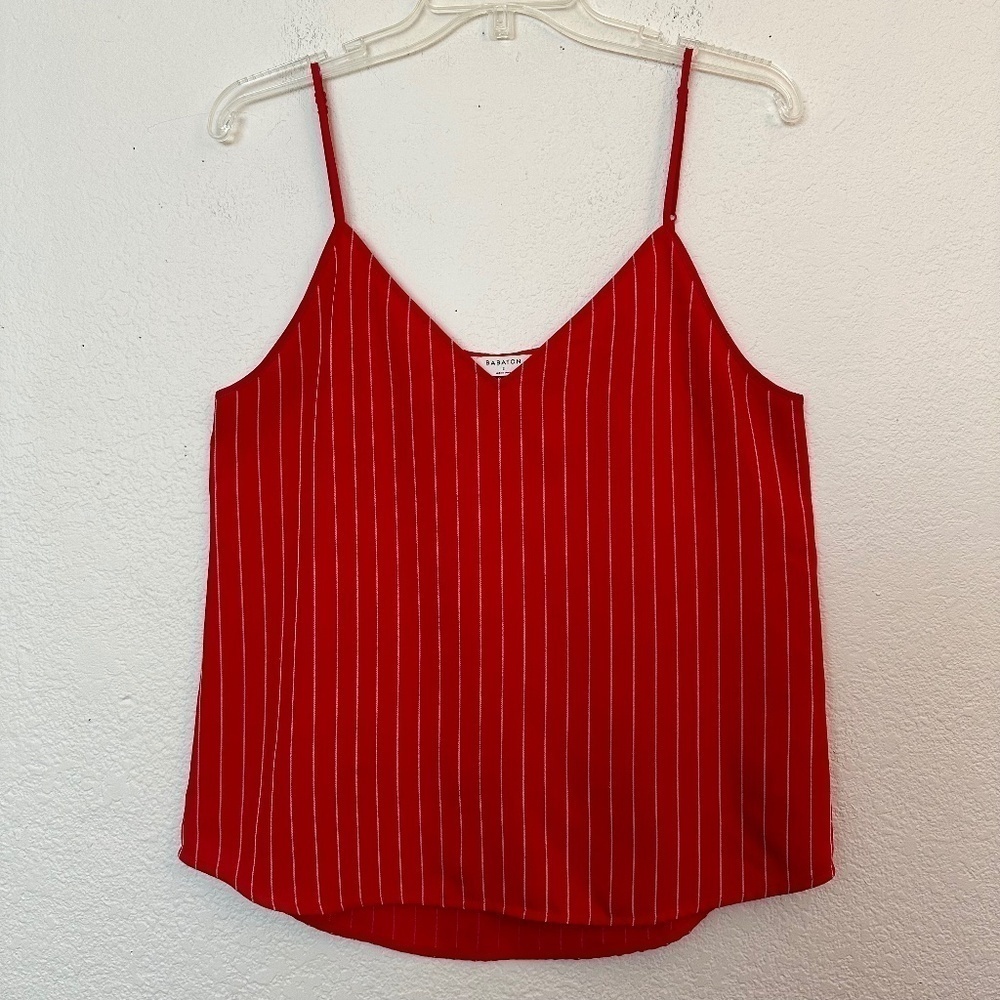 Babaton Aritzia Women's S Red Pinstriped V-Neck Sleeveless Tank Top Blouse Y2K
